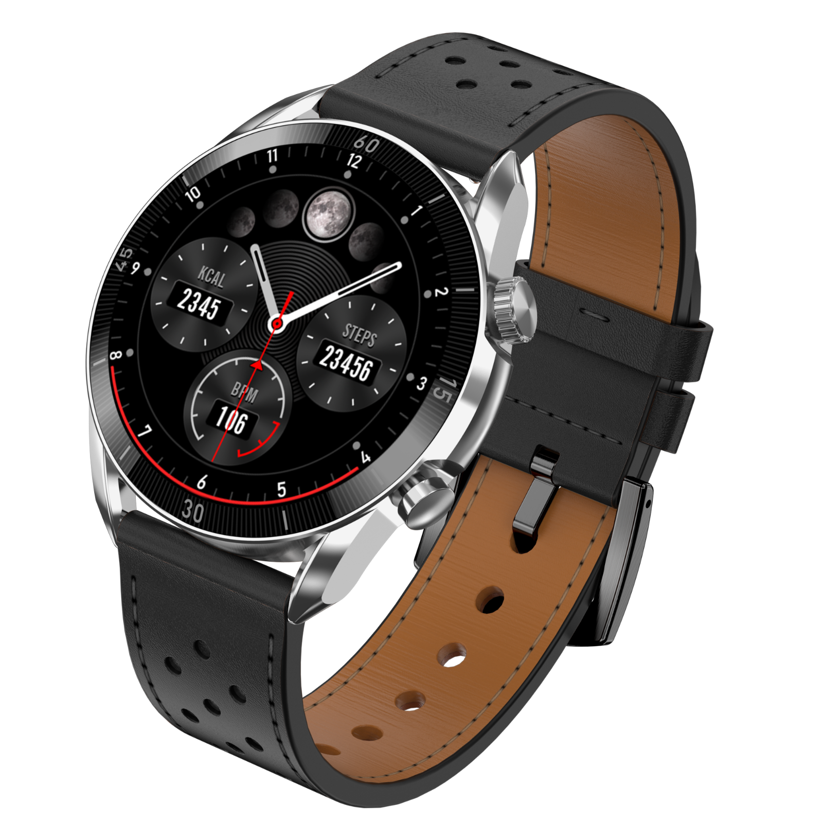 Garett V10 smartwatch pelle argento-nero AMOLED