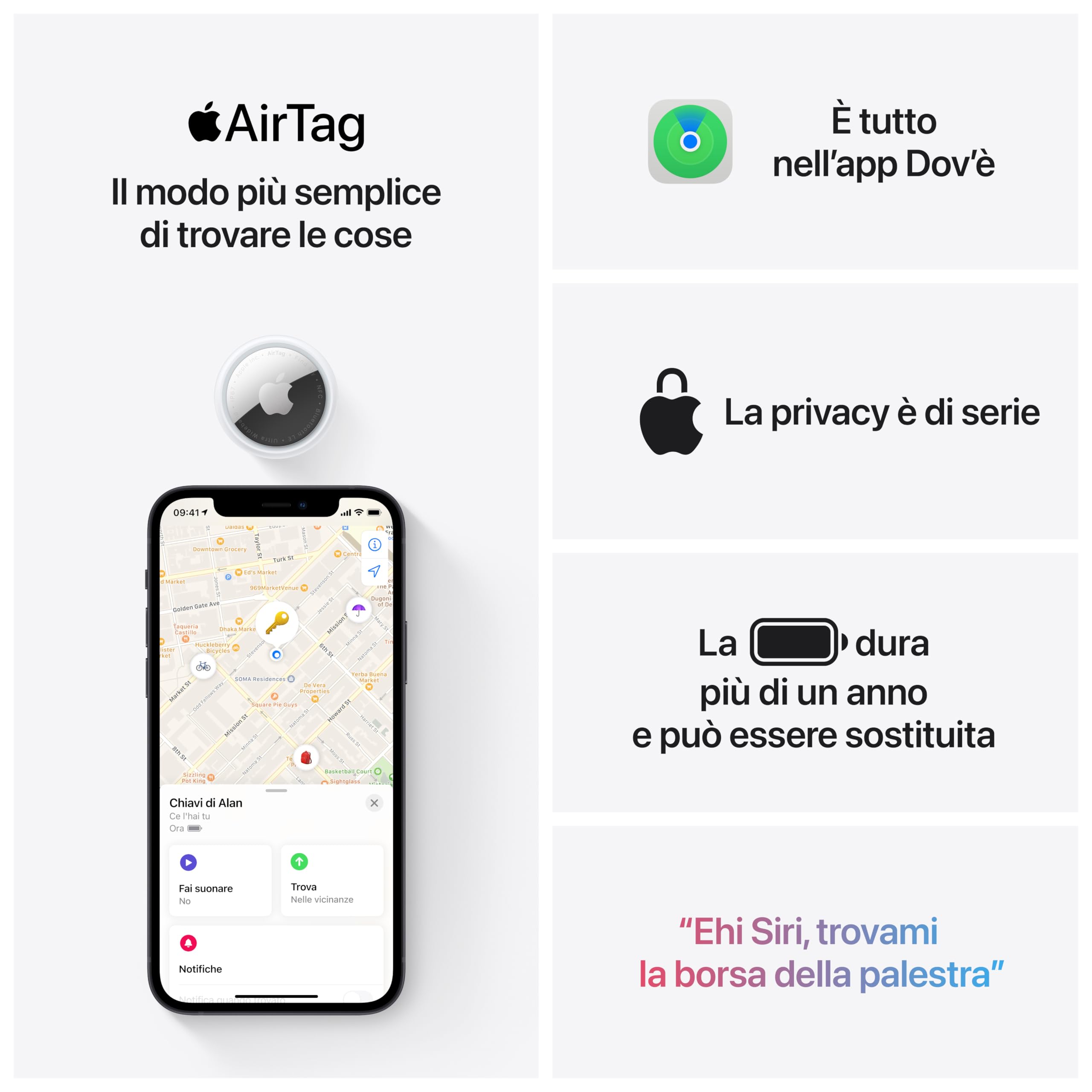 Apple AirTag localizzatore Bluetooth con Dov’è e batteria sostituibile