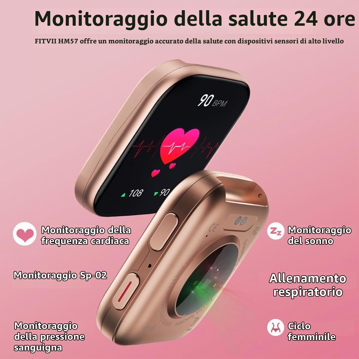 Fitvii HM57 smartwatch oro rosa battito pressione sonno