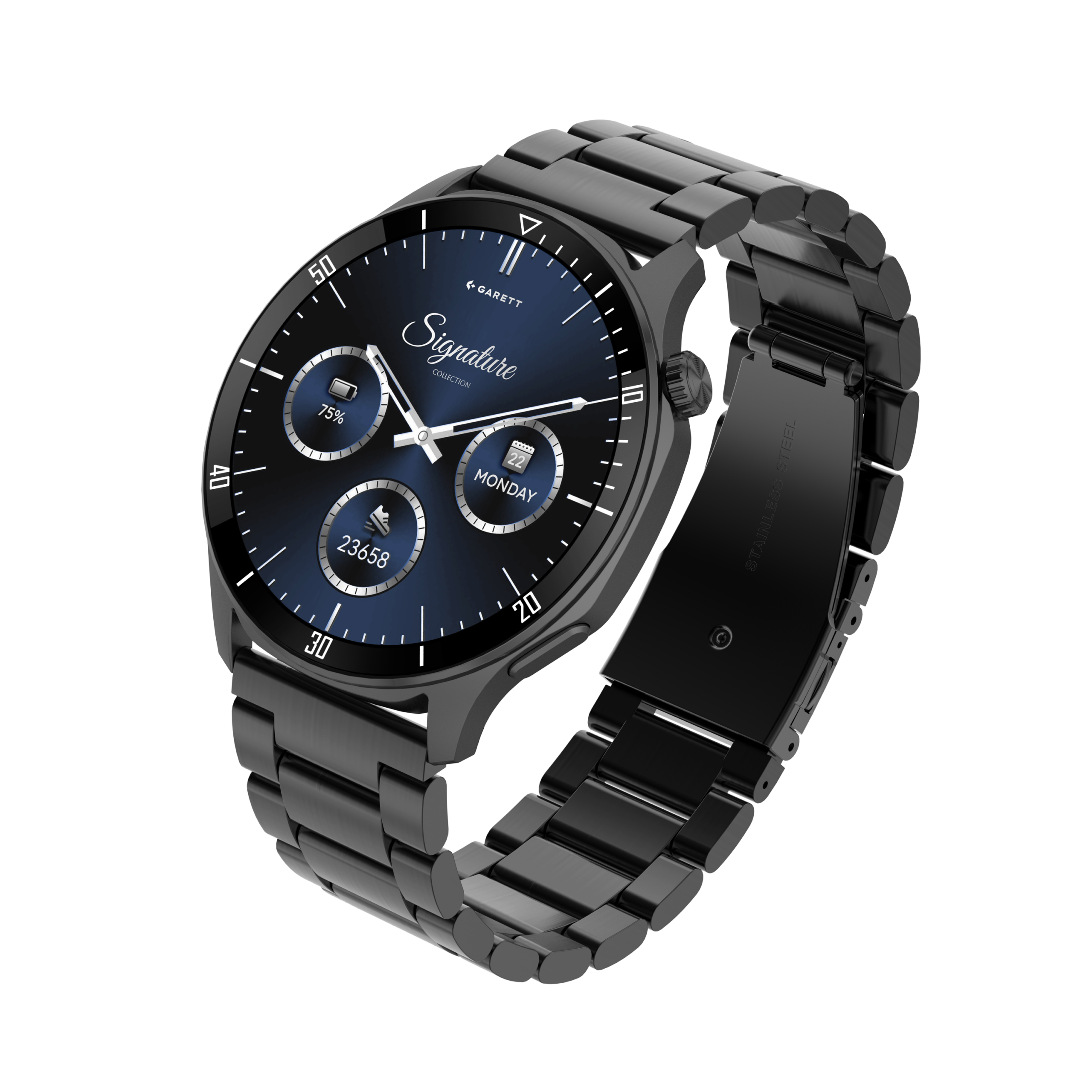 Garett Prime smartwatch nero acciaio pelle AMOLED