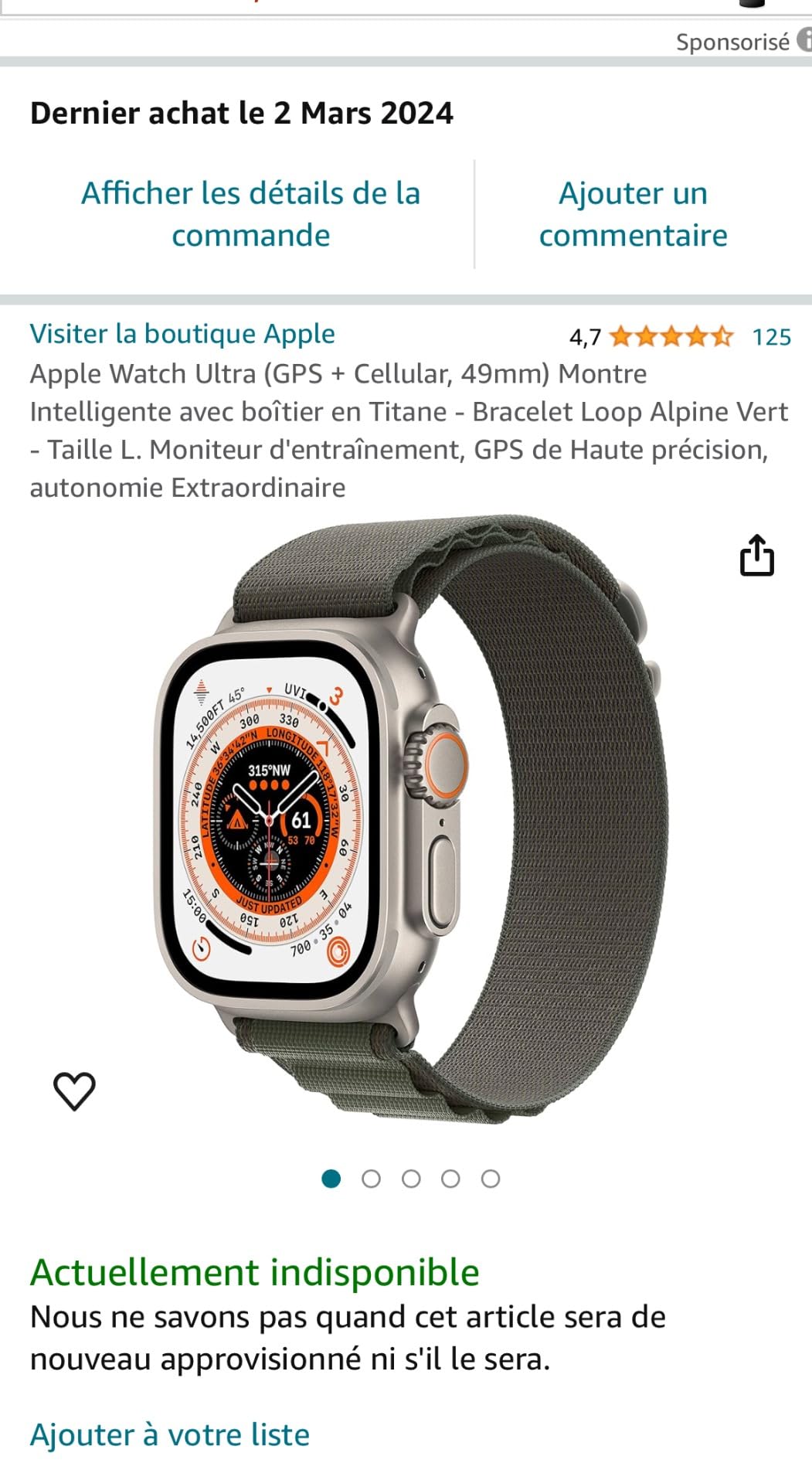 Apple Watch Ultra 49mm Smartwatch Titanio Alpine Loop