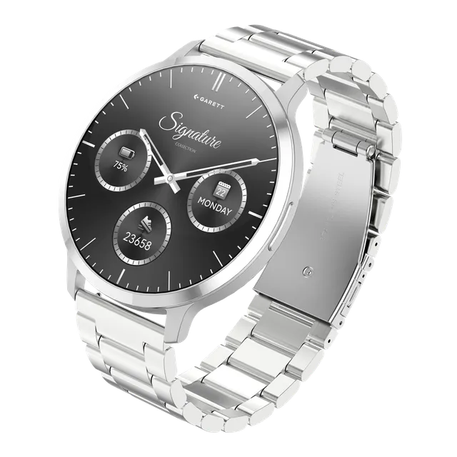 Garett Edge smartwatch argento cinturino pelle AMOLED