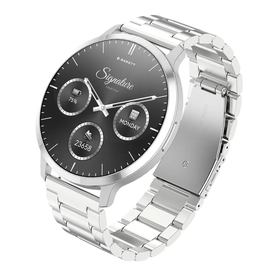 Garett Edge smartwatch argento cinturino pelle AMOLED