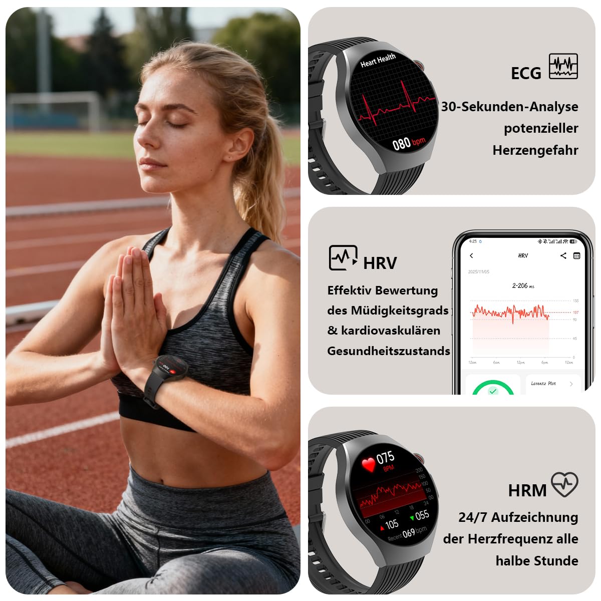 Fitvii ECG AMOLED 1,43 smartwatch fitness chiamate Bluetooth