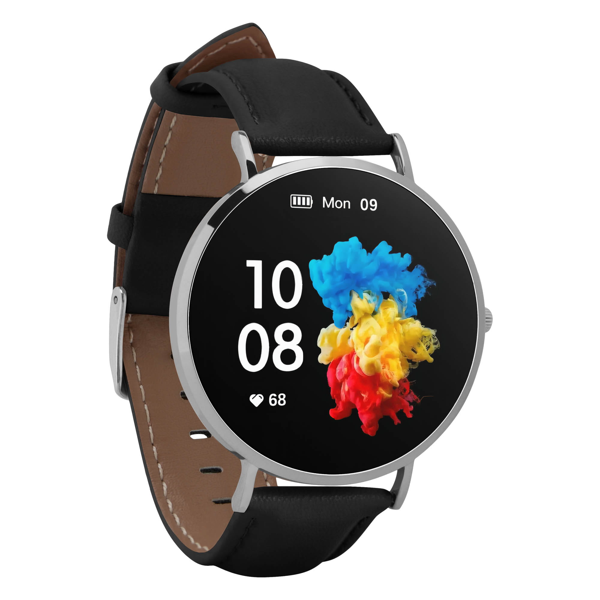 Garett Verona smartwatch pelle argento-nero AMOLED