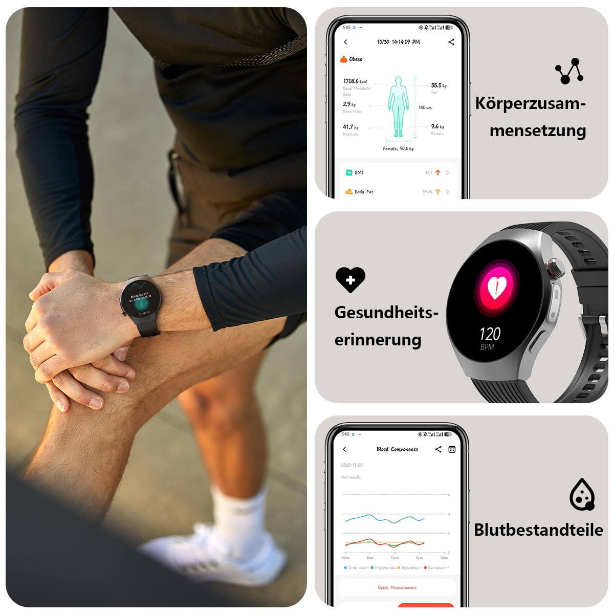 Fitvii ECG AMOLED 1,43 smartwatch fitness chiamate Bluetooth