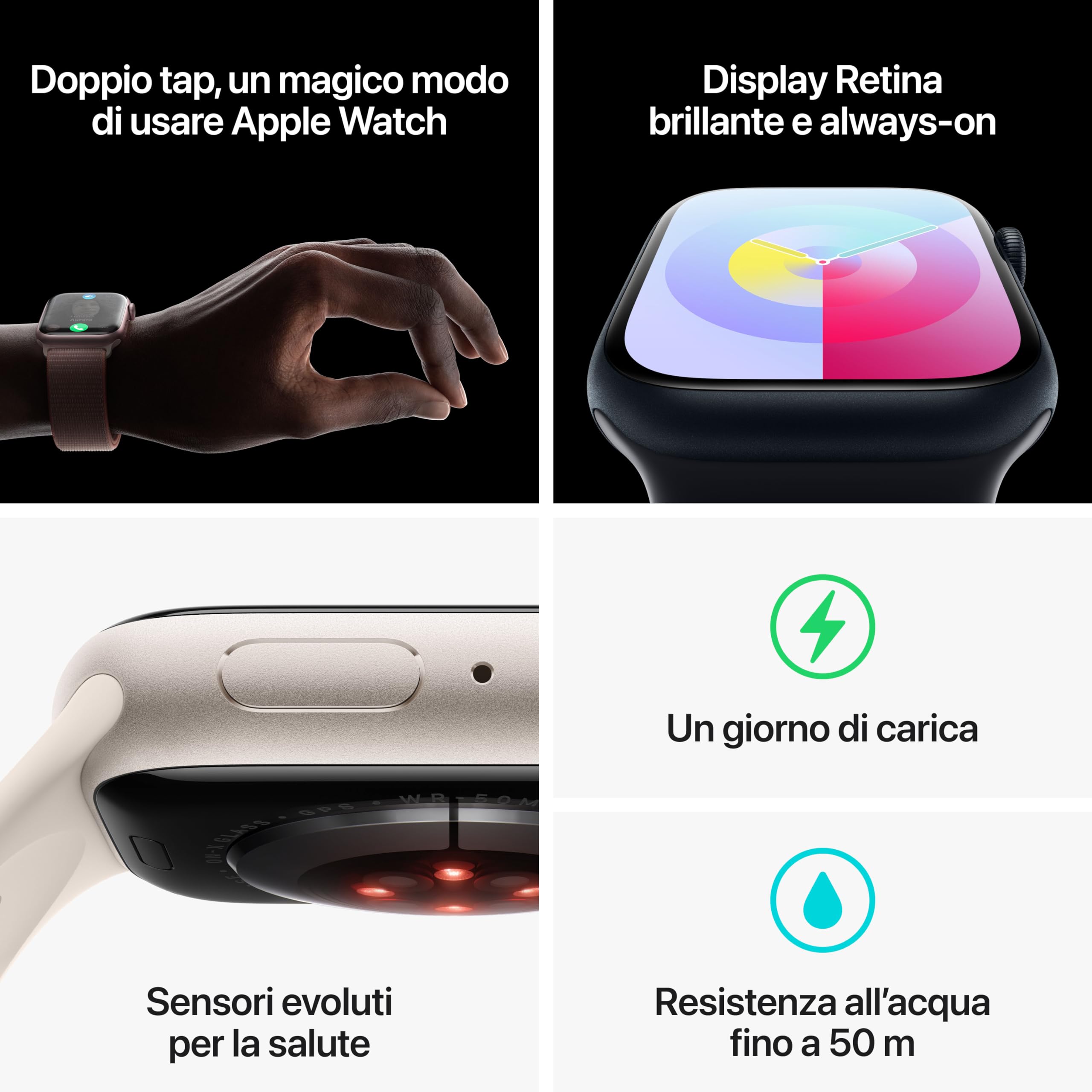 Apple Watch Series 9 GPS 41 mm smartwatch mezzanotte