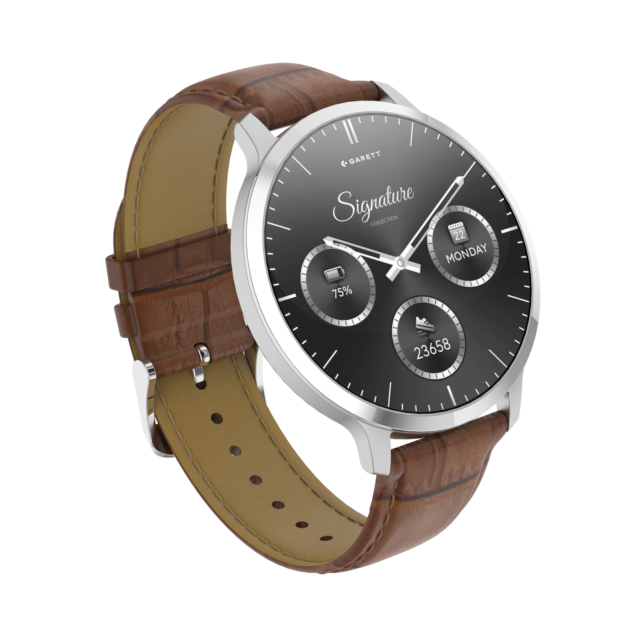 Garett Edge smartwatch argento cinturino pelle AMOLED