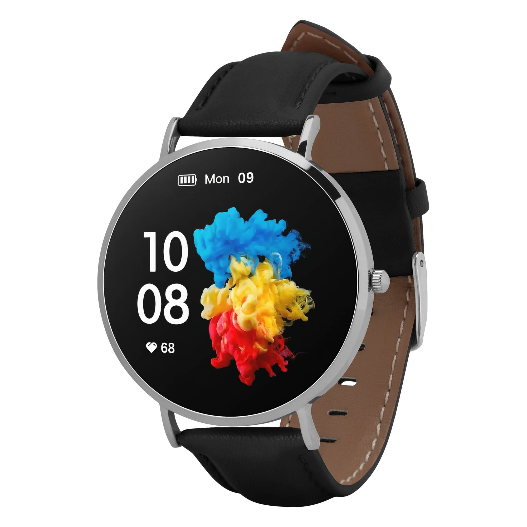 Garett Verona smartwatch pelle argento-nero AMOLED