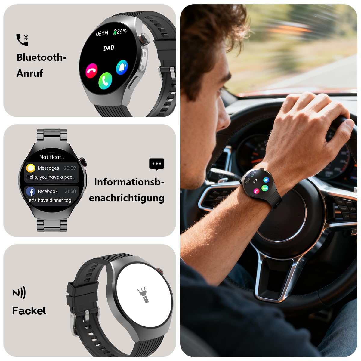 Fitvii ECG AMOLED 1,43 smartwatch fitness chiamate Bluetooth