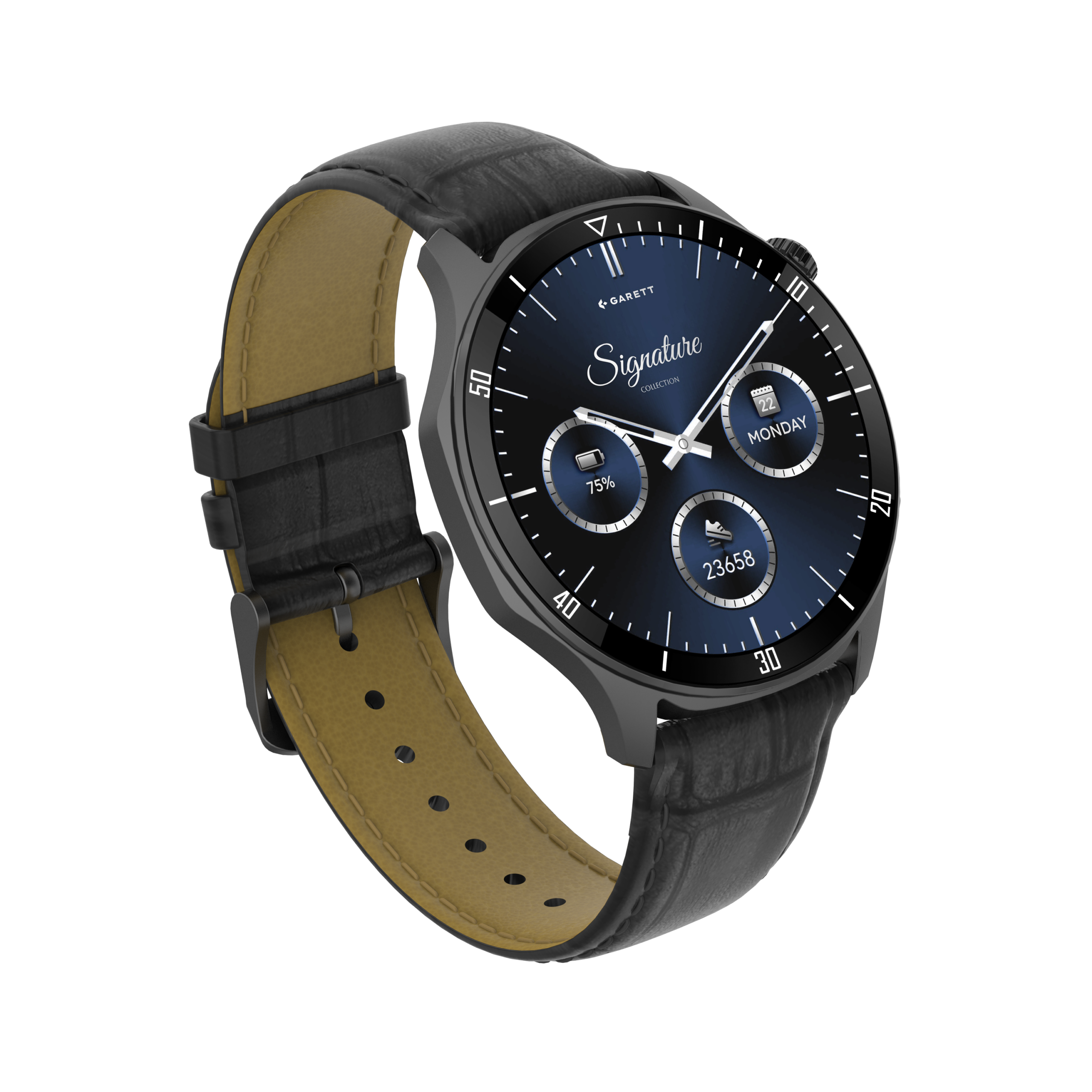 Garett Prime smartwatch nero acciaio pelle AMOLED