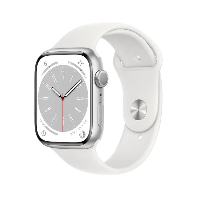 Apple Watch Series 8 GPS 45mm smartwatch argento cinturino bianco ossigeno
