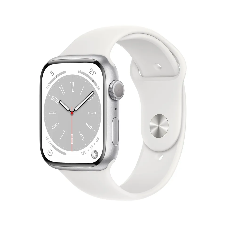 Apple Watch Series 8 GPS 45mm smartwatch argento cinturino bianco ossigeno