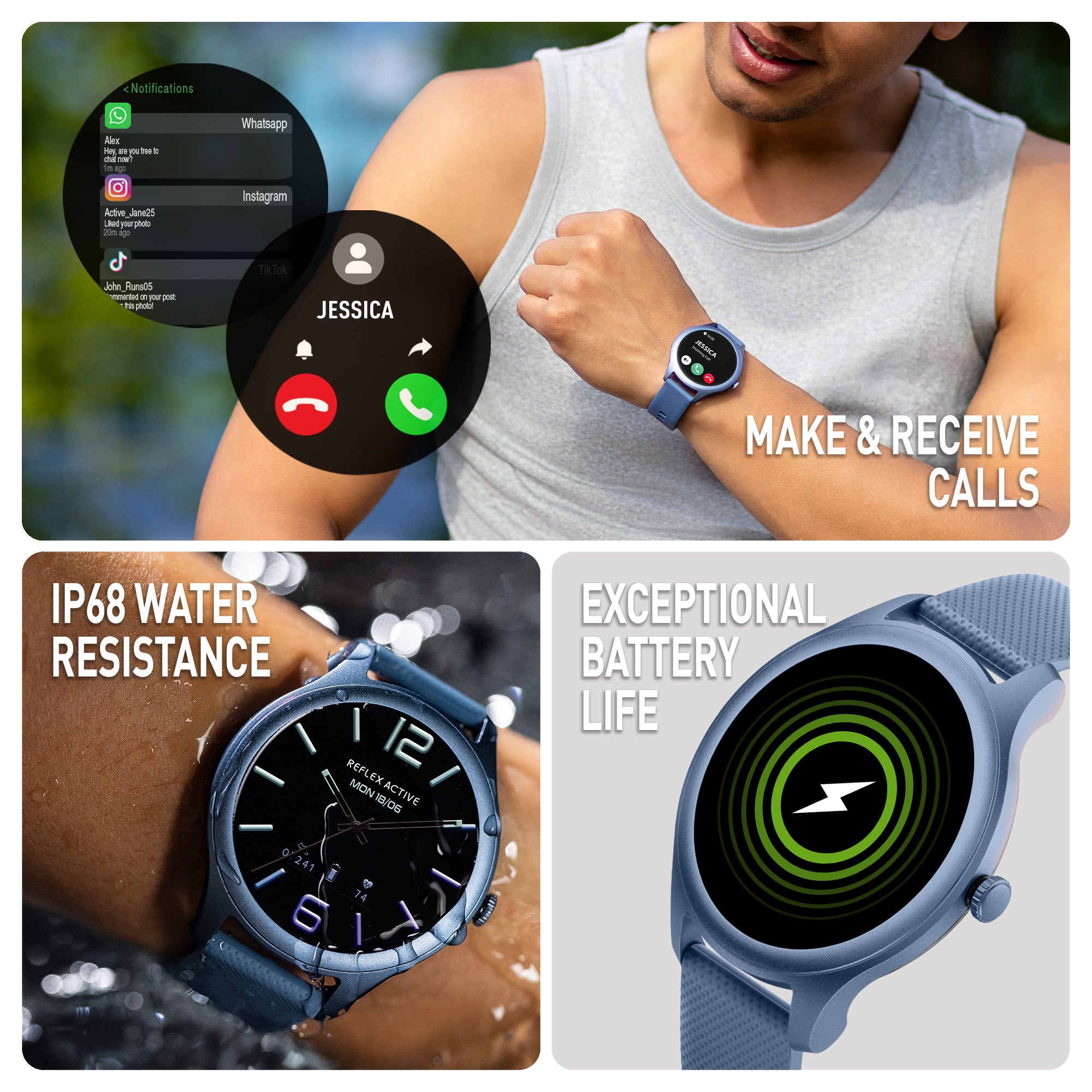 Reflex Active Spectra 300 R smartwatch AMOLED chiamate cinturino blu