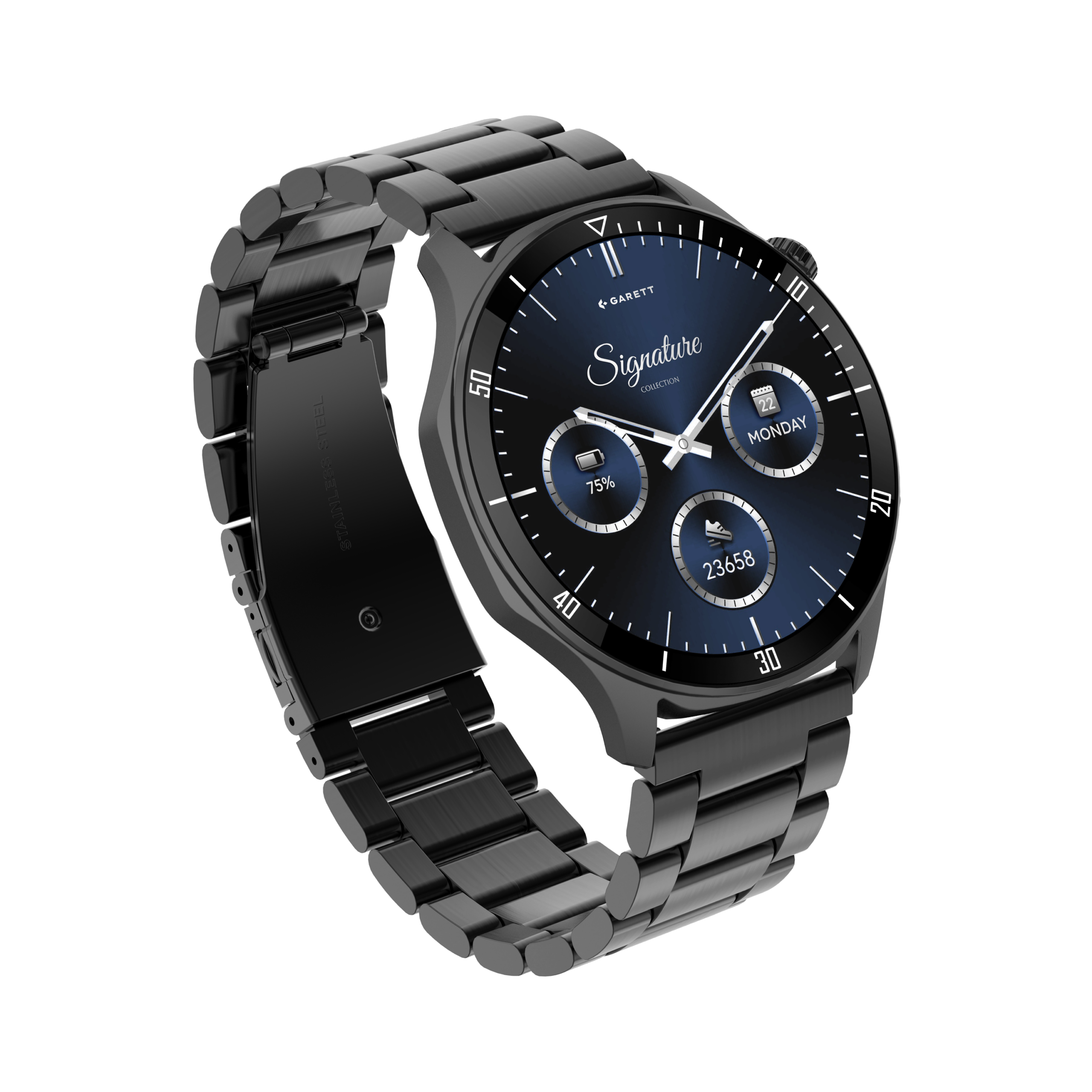 Garett Prime smartwatch nero acciaio pelle AMOLED