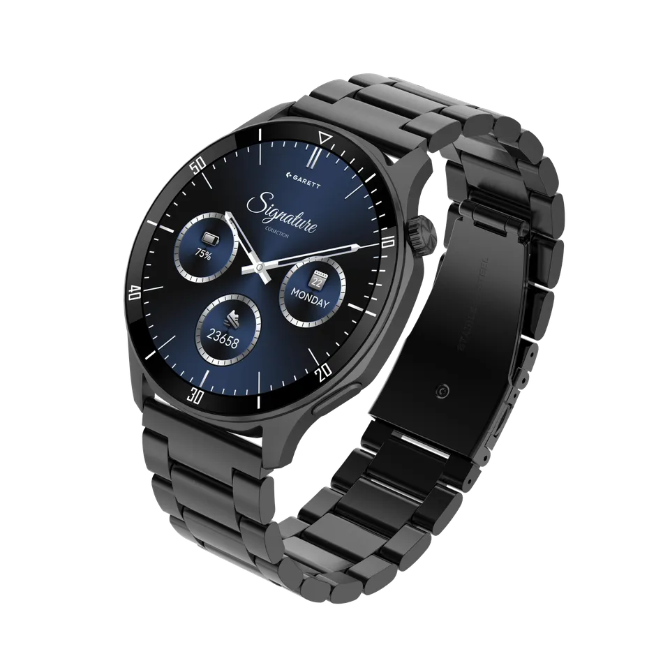 Garett Prime smartwatch nero acciaio pelle AMOLED