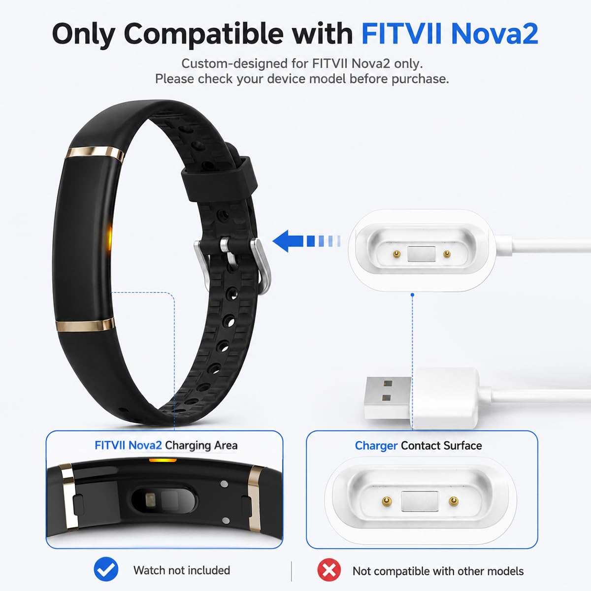 Fitvii Nova 2.0 cavo ricarica fitness tracker senza schermo