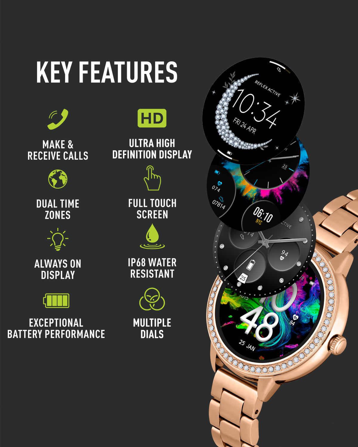 Reflex Active Spectra 300 R Lux smartwatch oro rosa pietre