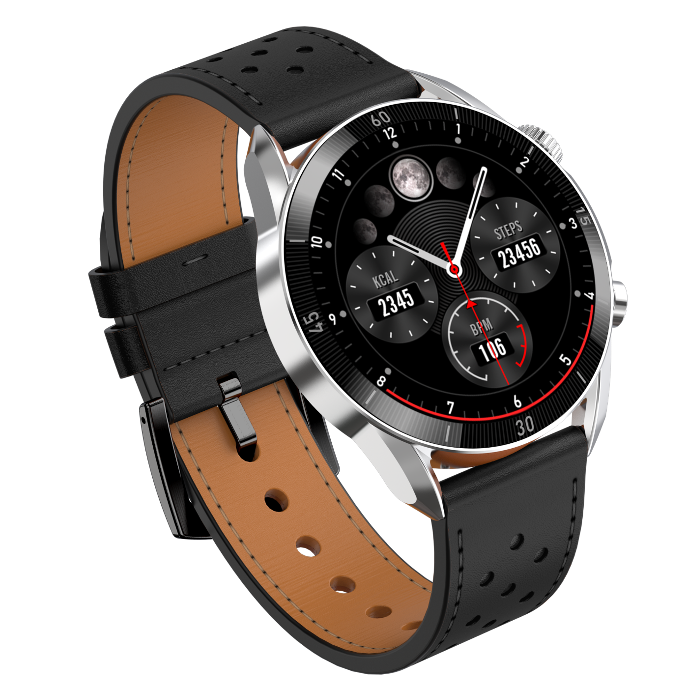 Garett V10 smartwatch pelle argento-nero AMOLED