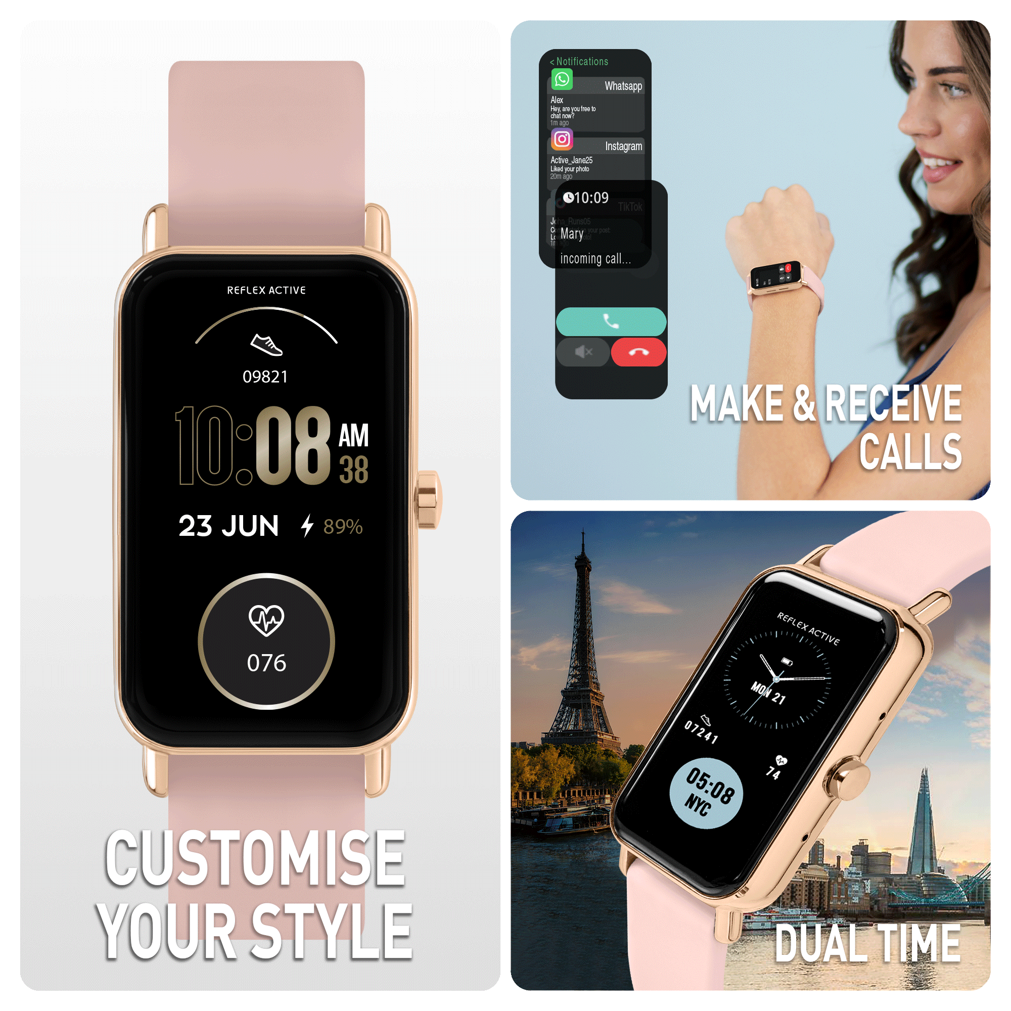 Reflex Active Nexus RA-NX-100S-05 smartwatch chiamate cinturino rosa