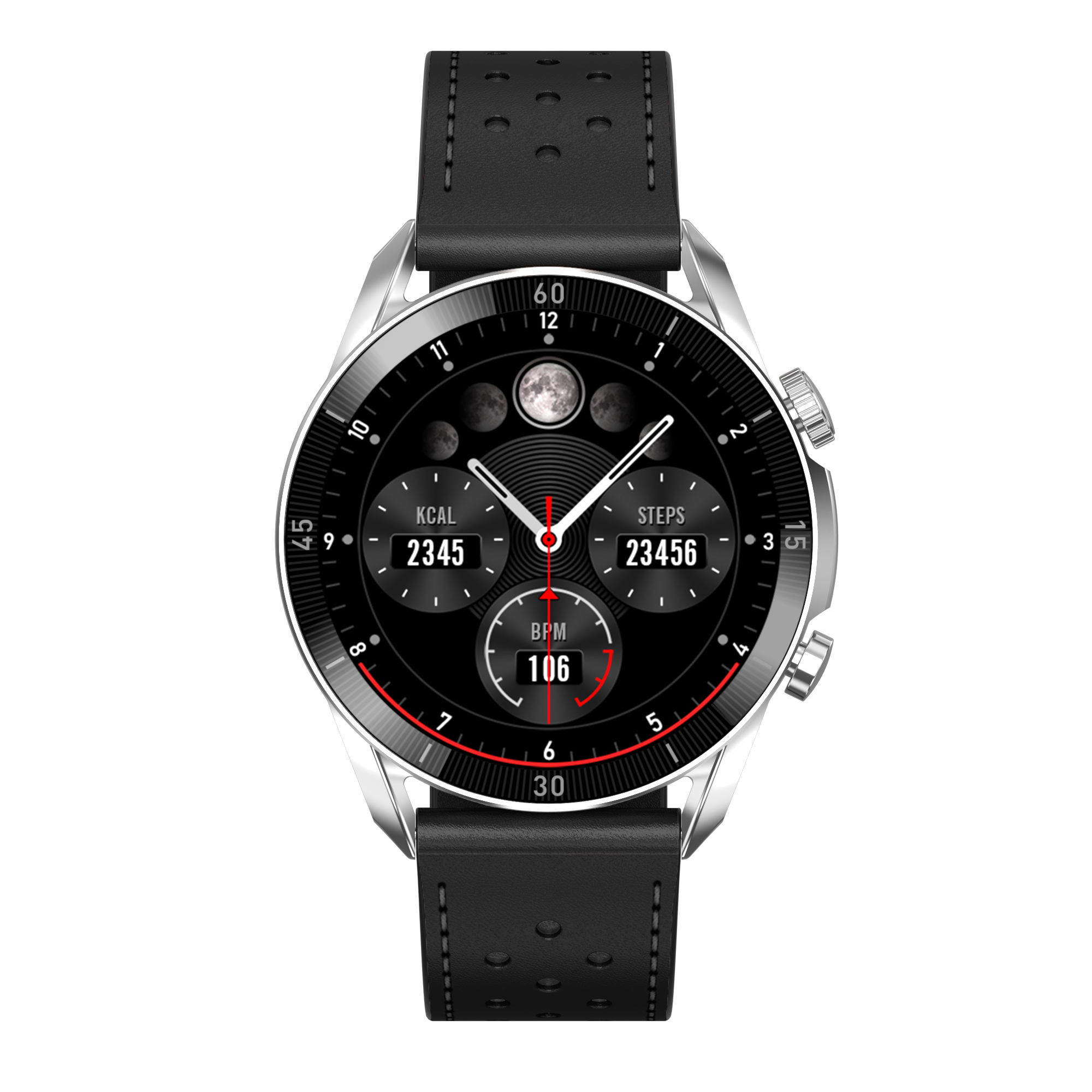 Garett V10 smartwatch pelle argento-nero AMOLED