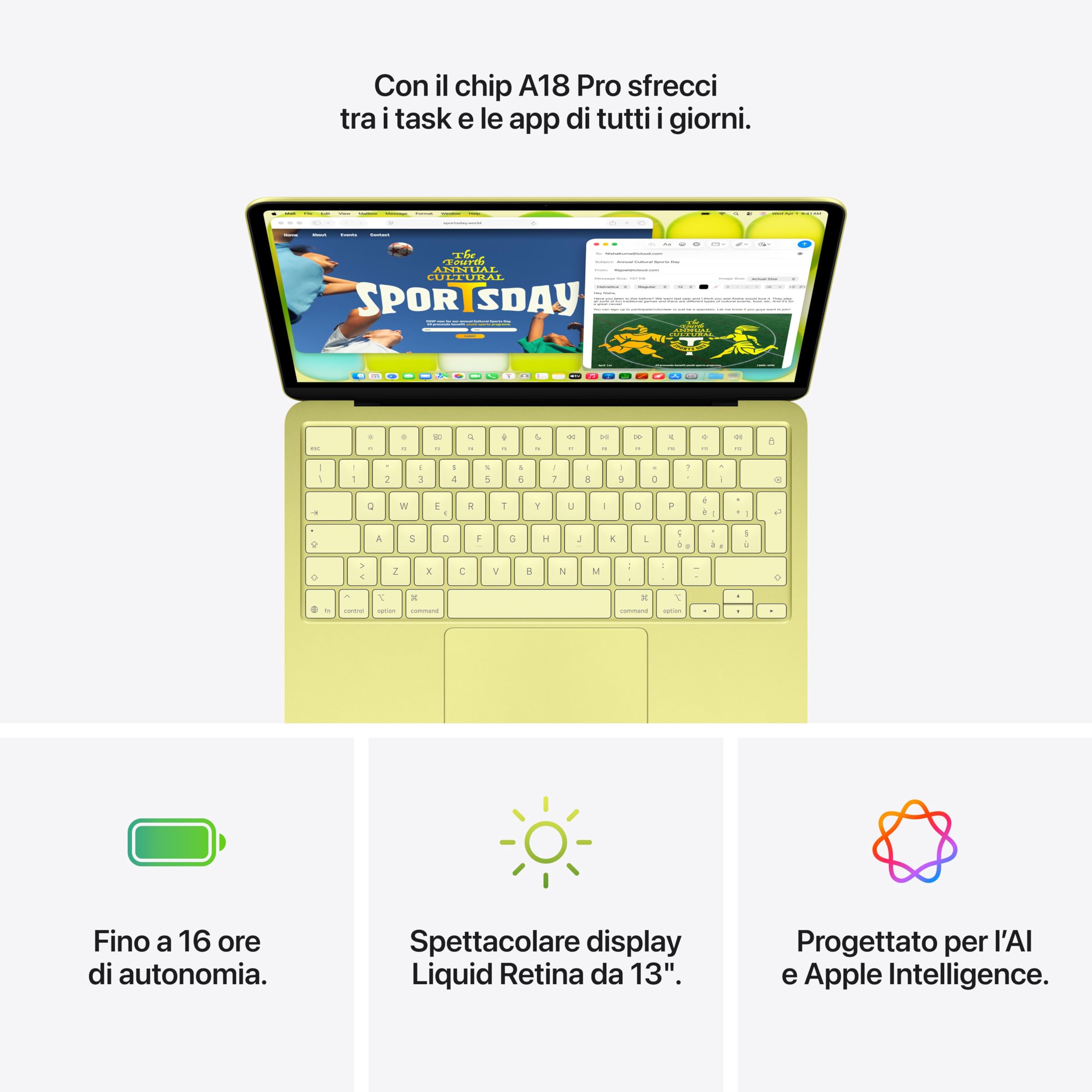 Apple MacBook Neo 13 A18 Pro notebook 256GB giallo Liquid Retina