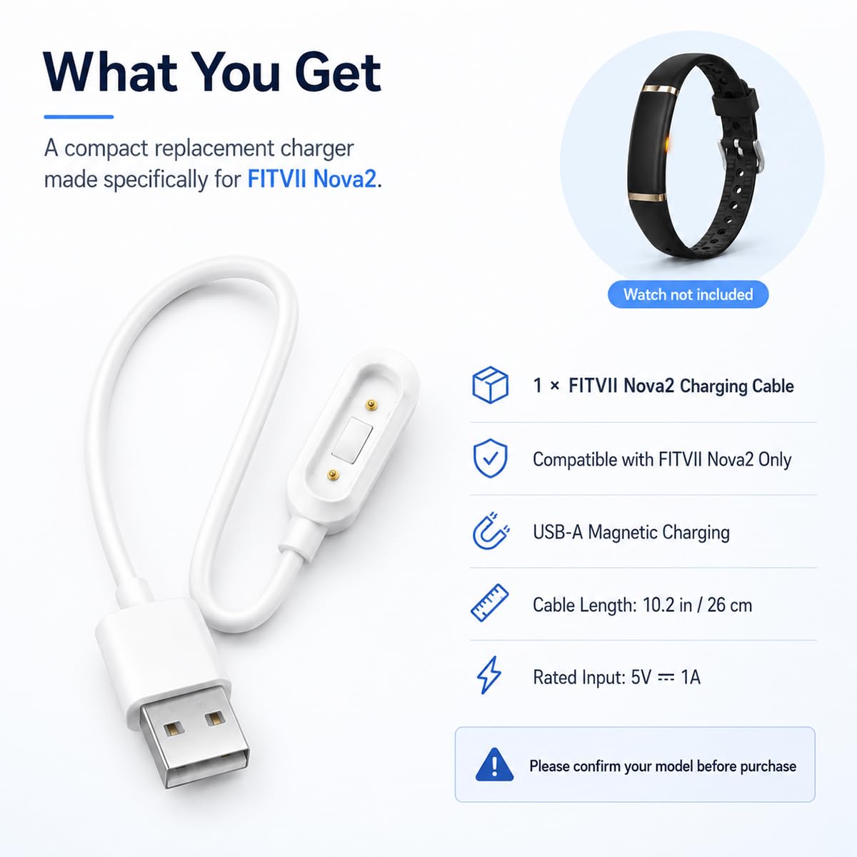 Fitvii Nova 2.0 cavo ricarica fitness tracker senza schermo