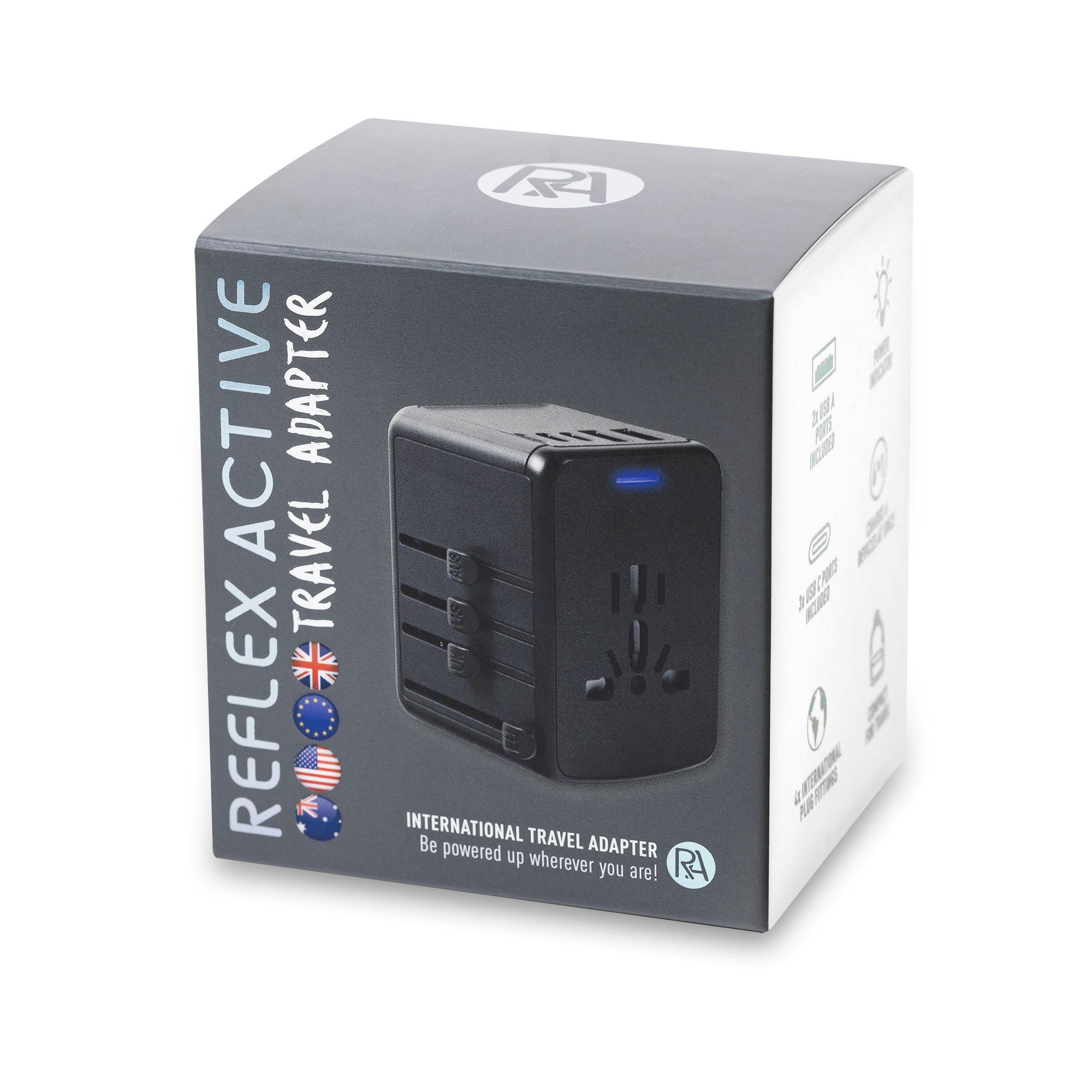 Reflex Active adattatore viaggio universale USB custodia