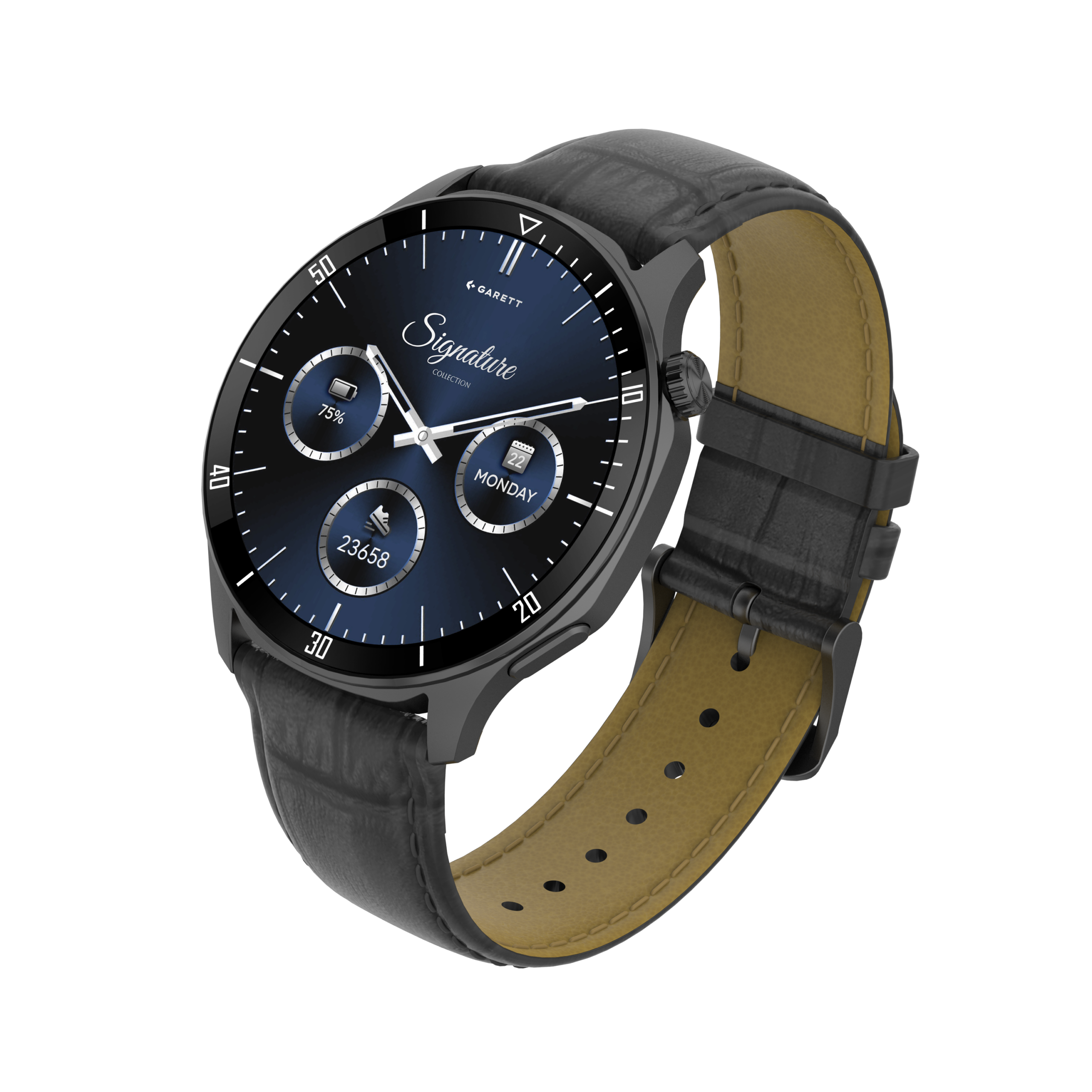 Garett Prime smartwatch nero acciaio pelle AMOLED