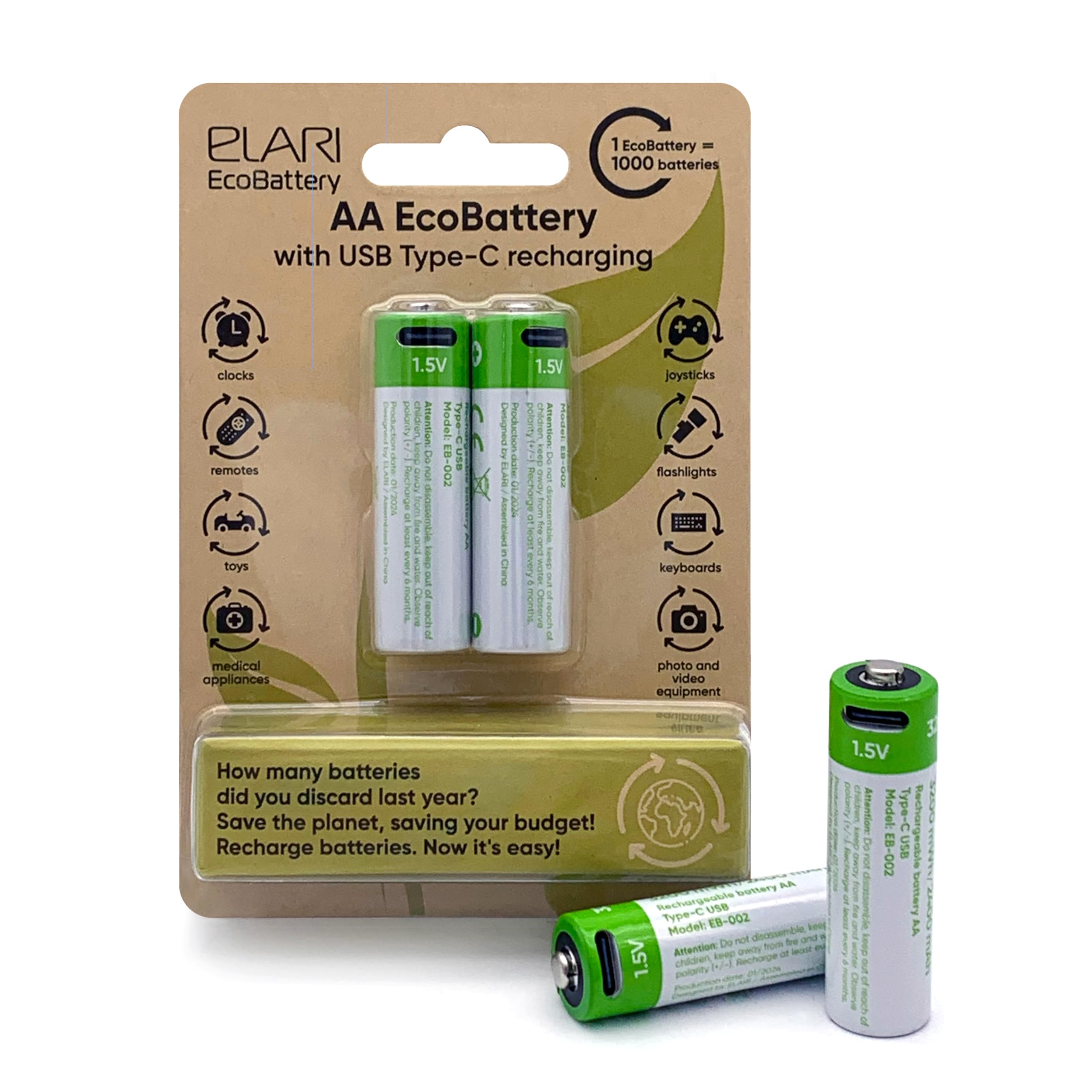 Elari EcoBattery AA batteria ricaricabile USB-C 2 pezzi