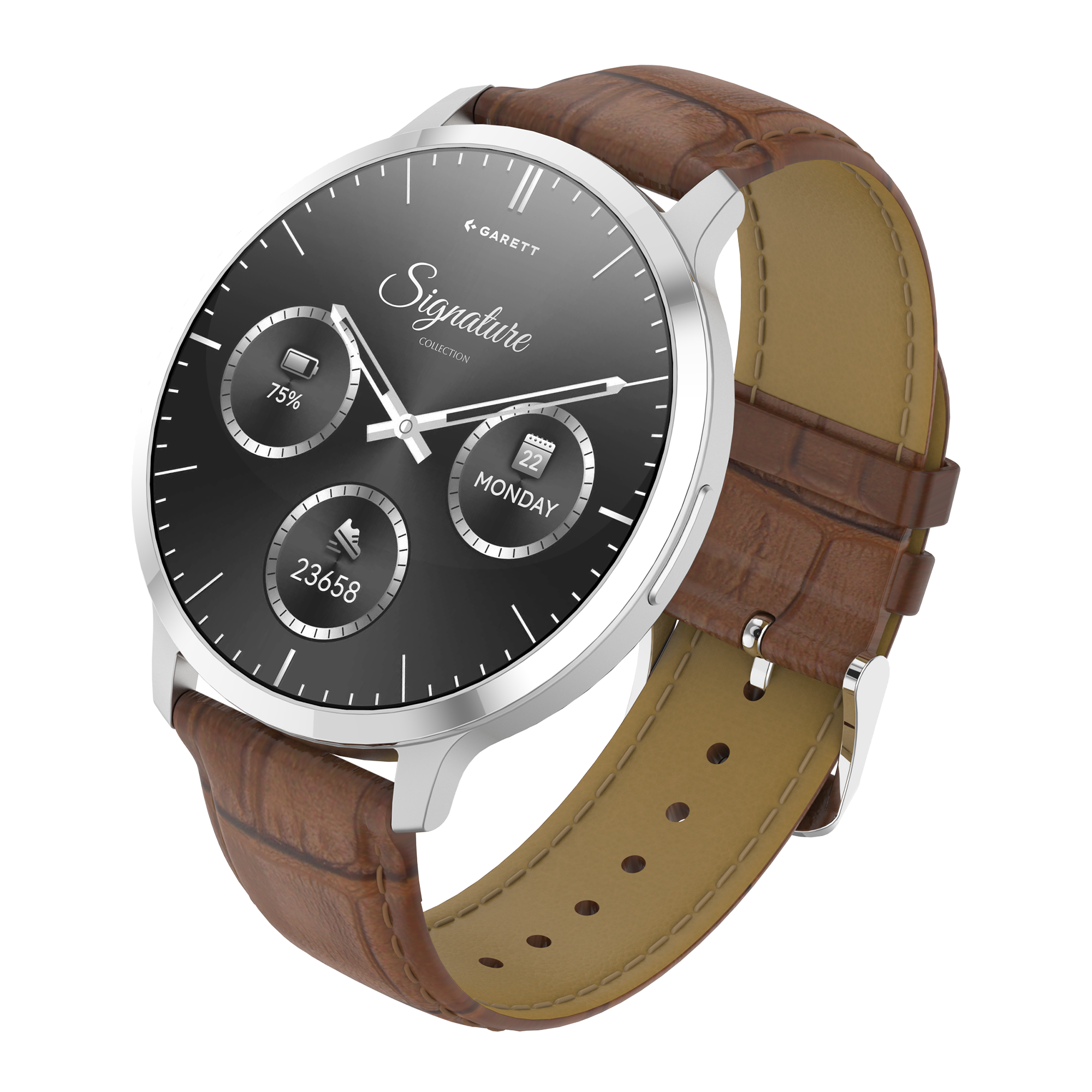 Garett Edge smartwatch argento cinturino pelle AMOLED