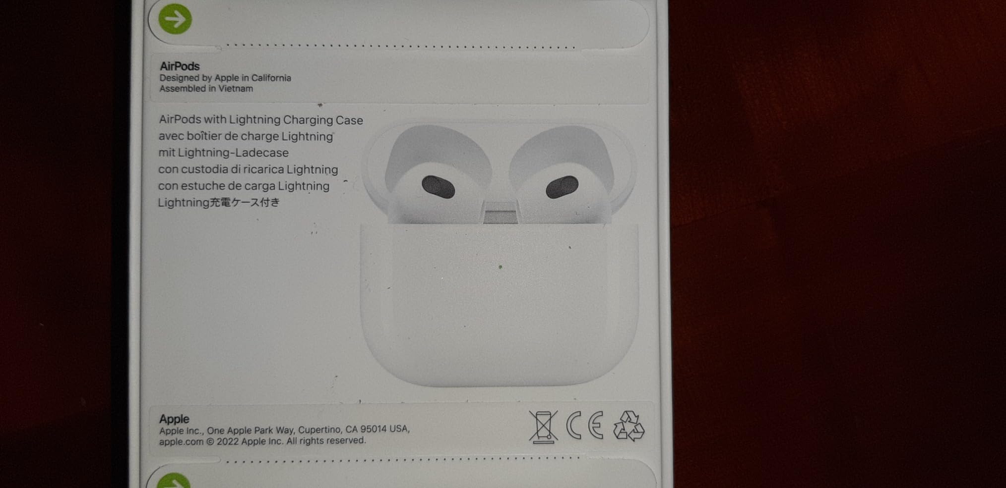 Apple AirPods terza generazione auricolari bluetooth custodia Lightning