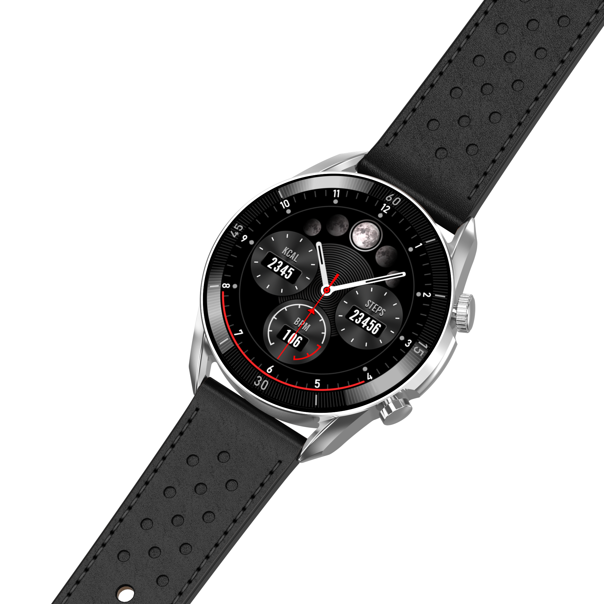Garett V10 smartwatch pelle argento-nero AMOLED