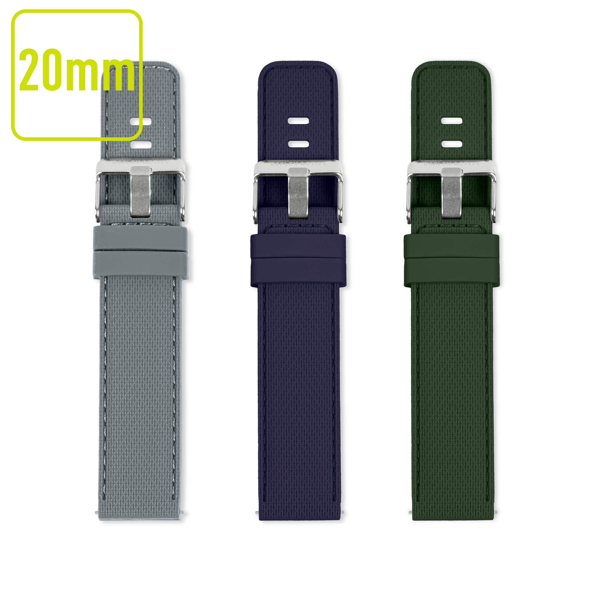 Reflex Active cinturino silicone 20mm set verde navy grigio