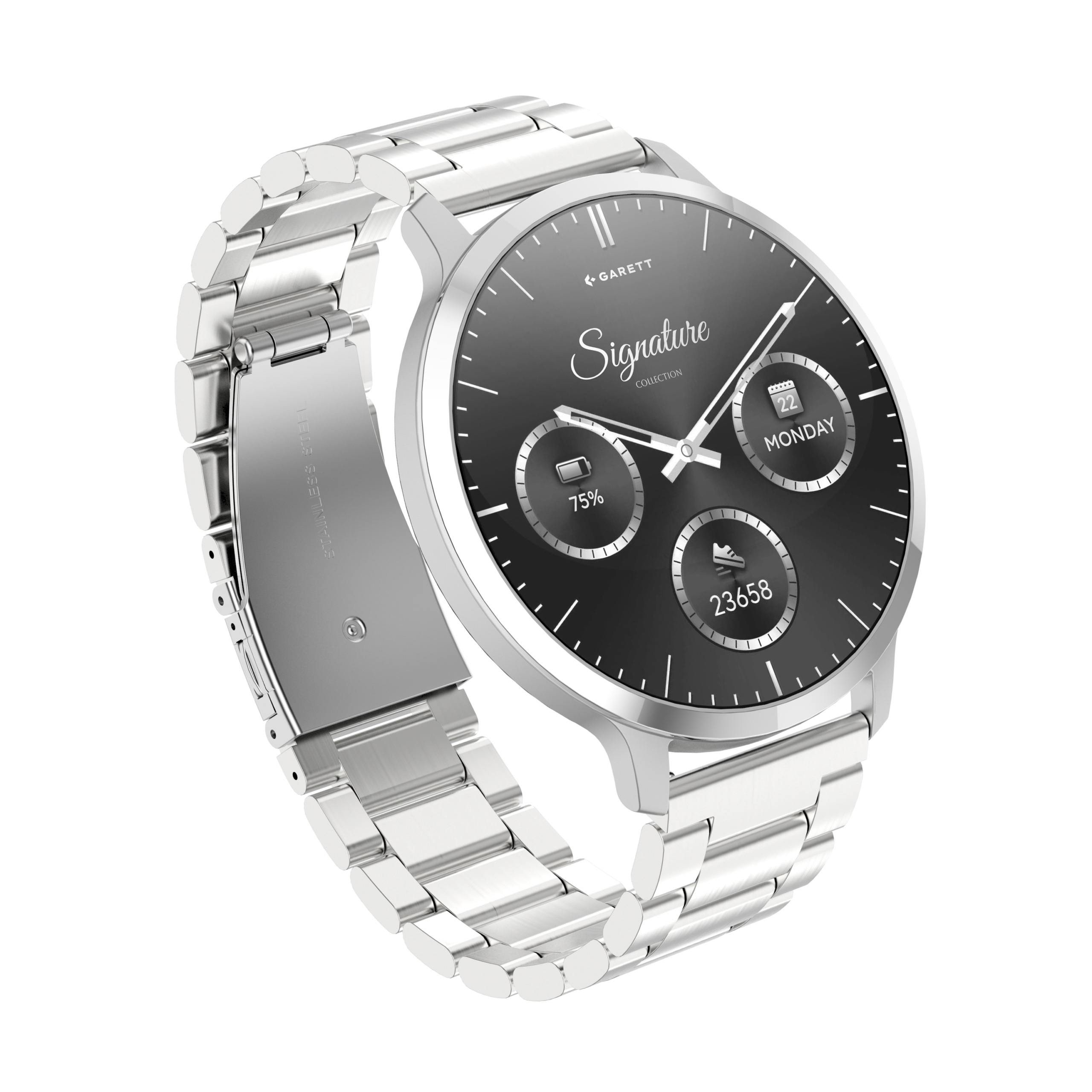 Garett Edge smartwatch argento cinturino pelle AMOLED