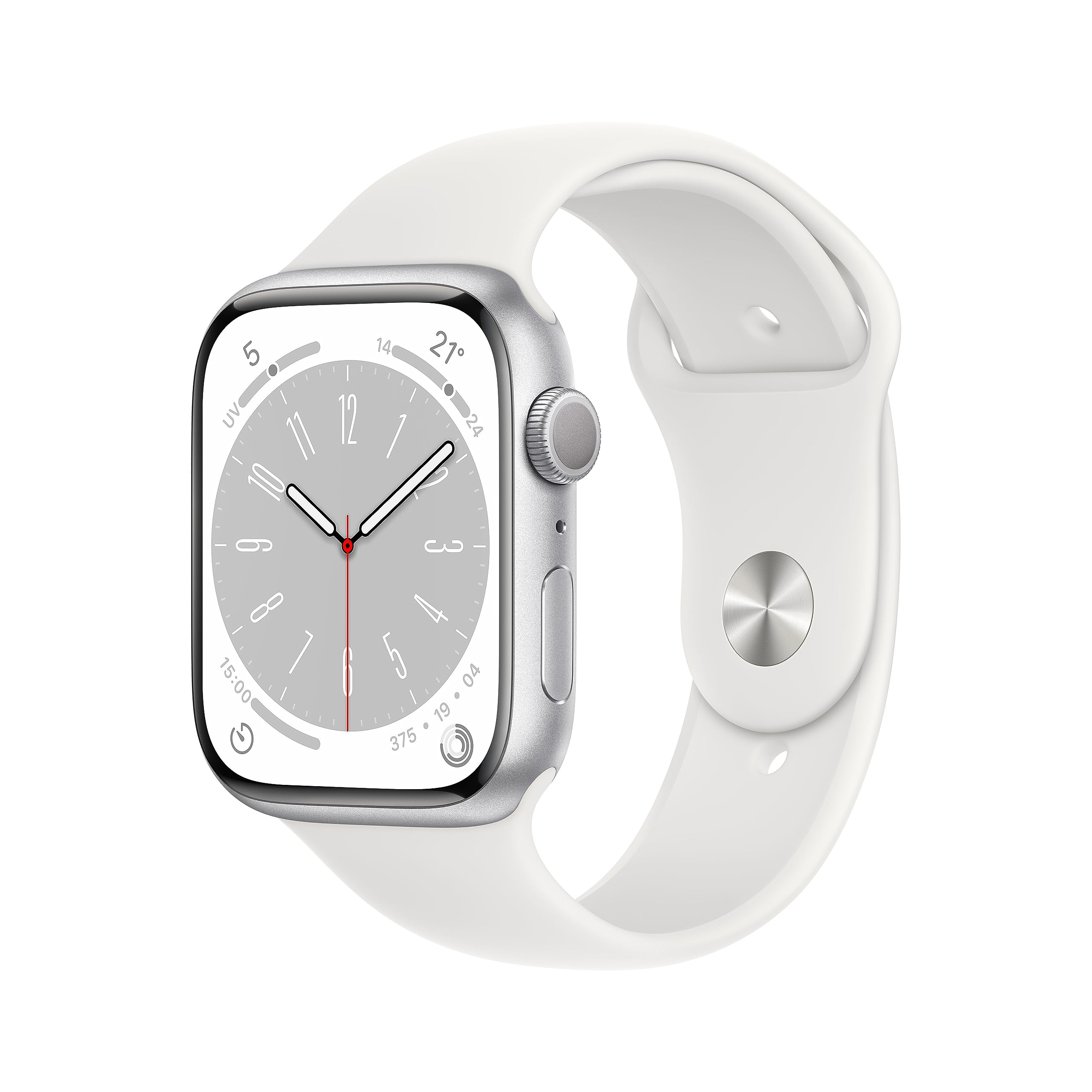 Apple Watch Series 8 GPS 45mm smartwatch argento cinturino bianco ossigeno