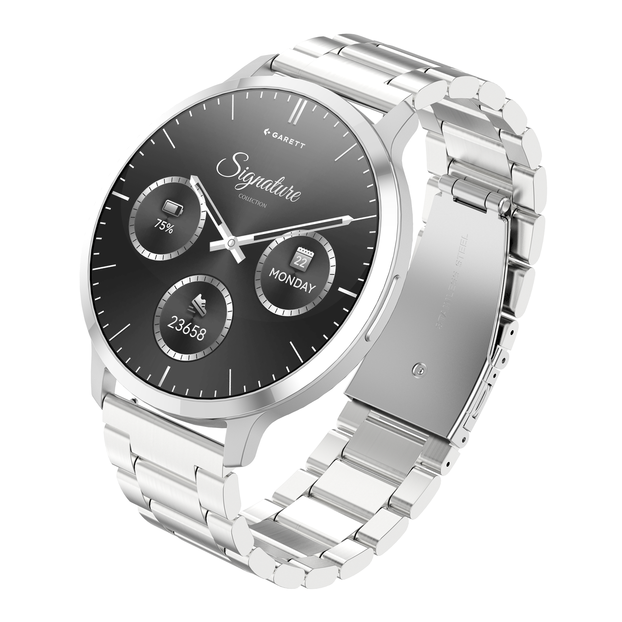 Garett Edge smartwatch argento cinturino pelle AMOLED