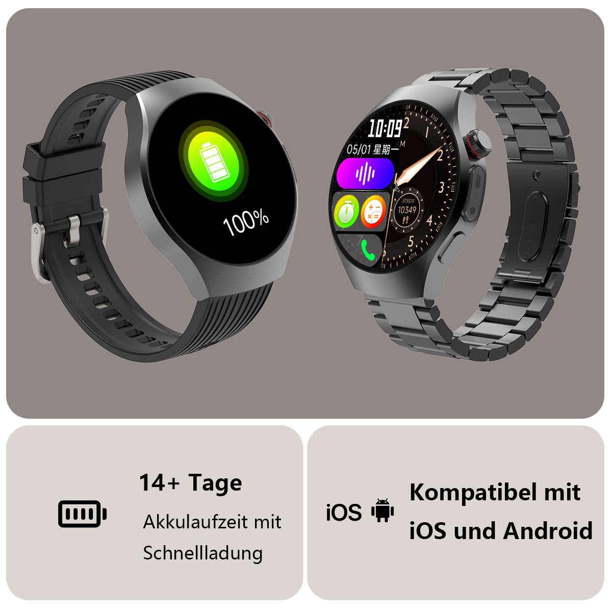 Fitvii ECG AMOLED 1,43 smartwatch fitness chiamate Bluetooth
