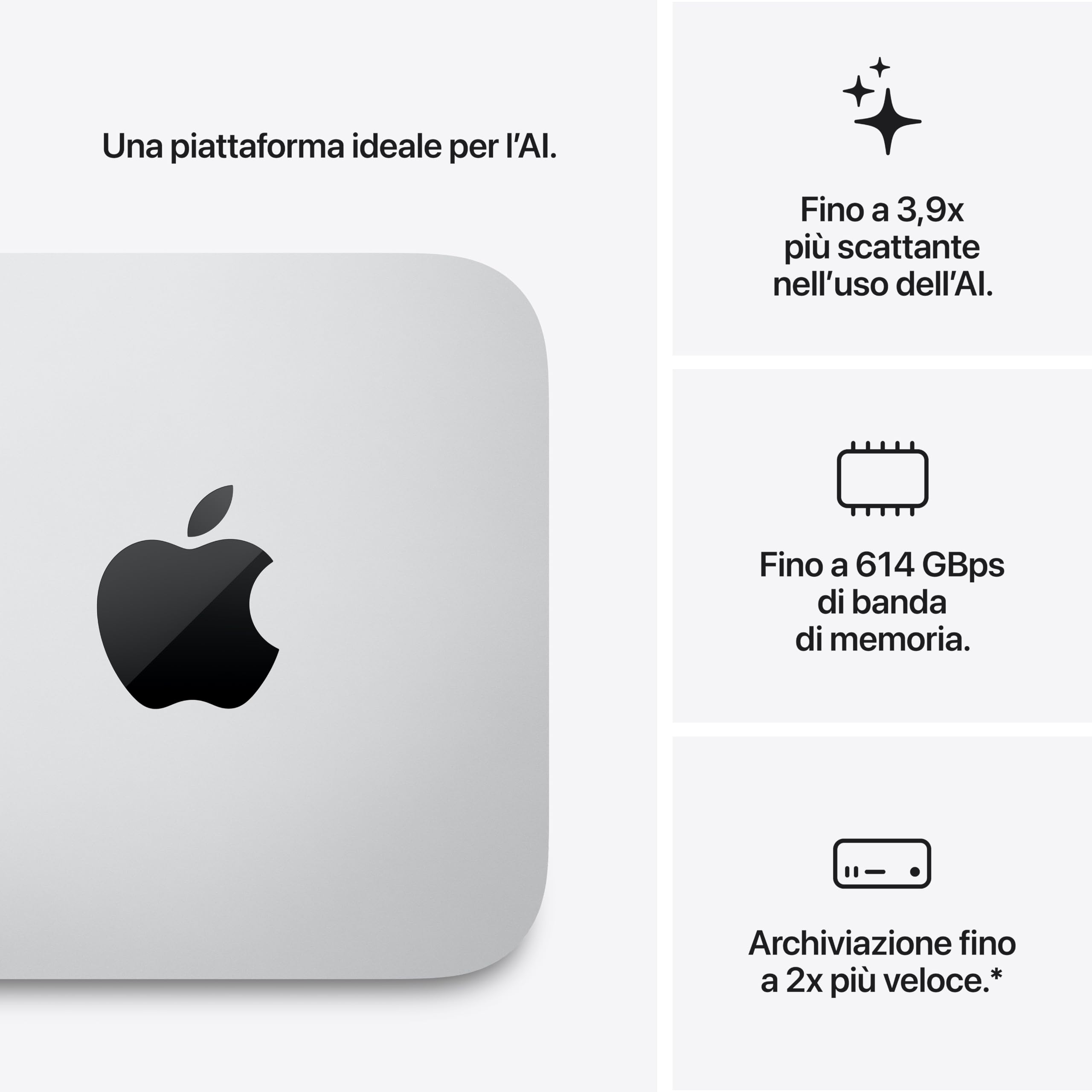 Apple Mac Studio M5 Max desktop argento chip AI