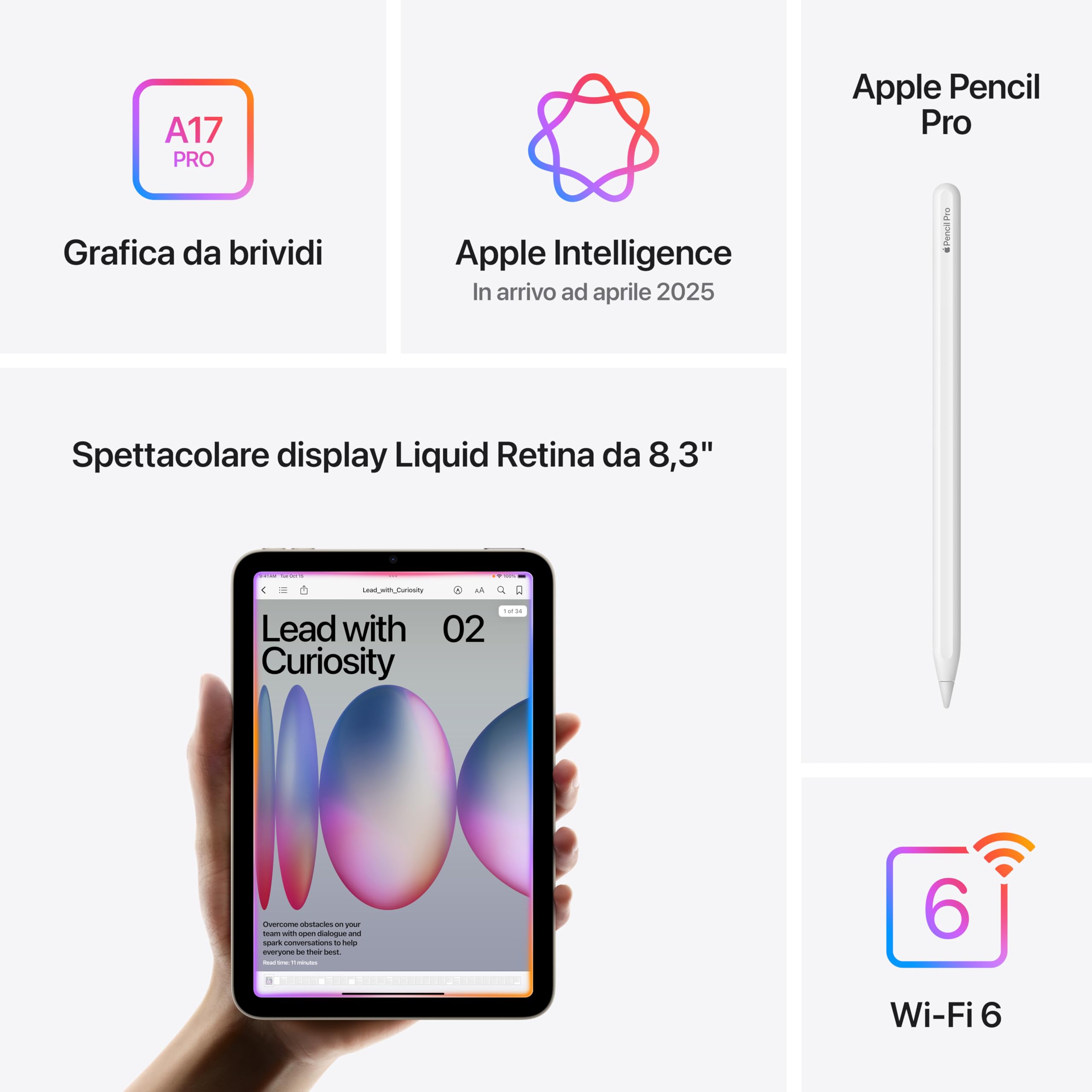 Apple iPad Mini A17 Pro Wi-Fi 128GB Tablet 8,3 Grigio Siderale