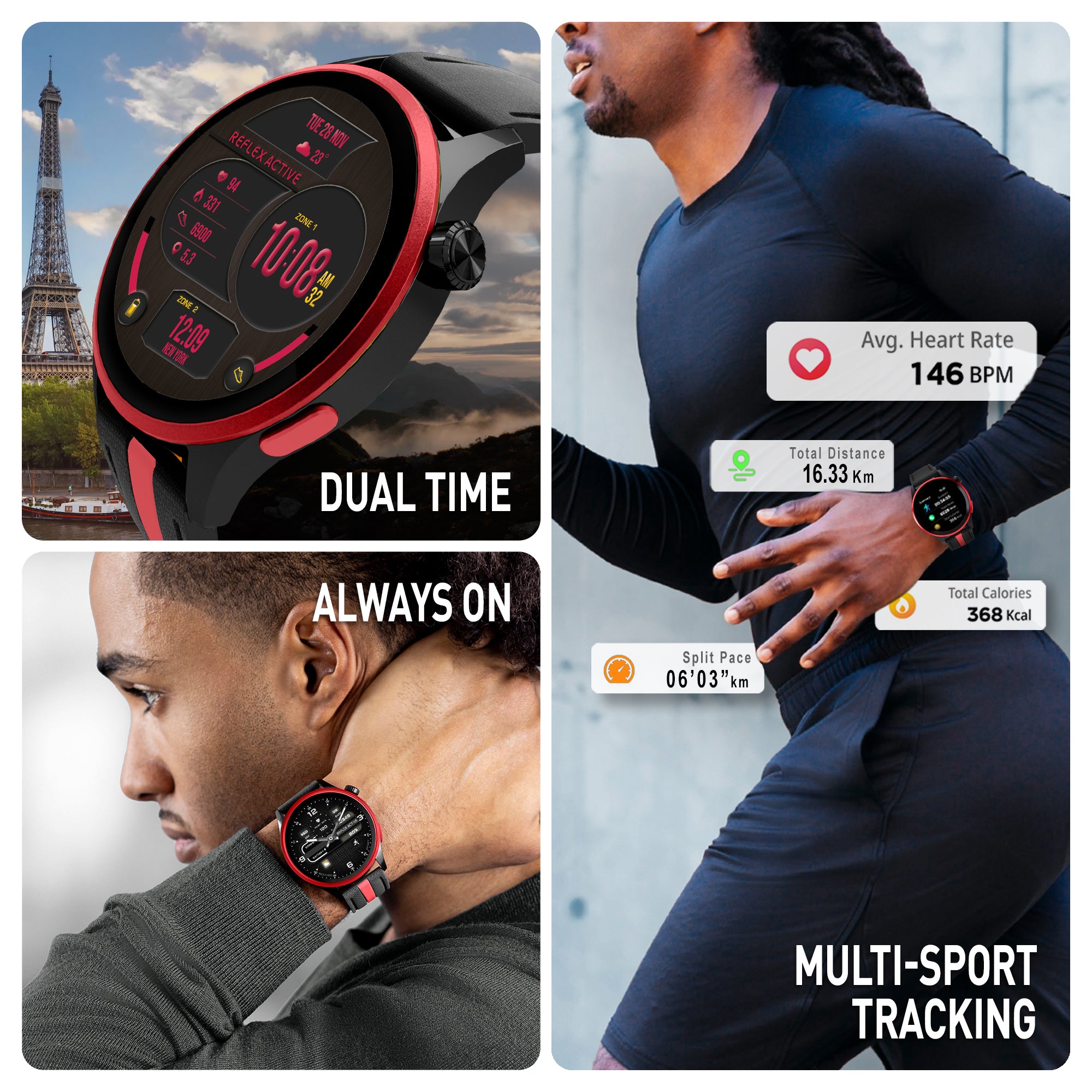 Reflex Active Venture 400 R smartwatch nero rosso AMOLED GPS